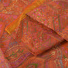 Sanskriti Vintage Sarees Orange Pure Silk Zari Border Printed Sari 6+yd Fabric