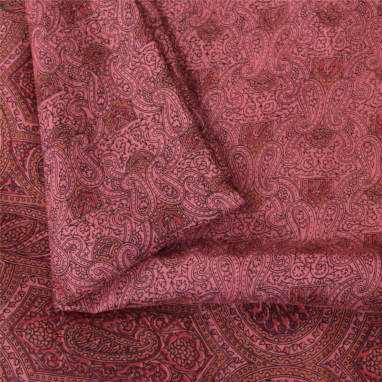 Sanskriti Vintage Sarees Pink Indian Pure Silk Printed Sari 6+yd Craft Fabric