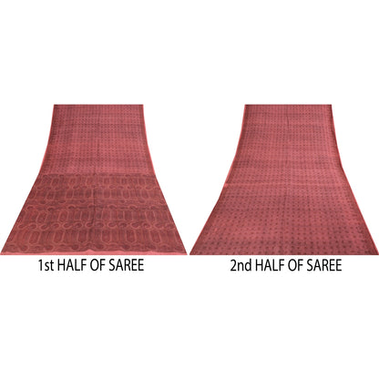 Sanskriti Vintage Sarees Pink Indian Pure Silk Printed Sari 6+yd Craft Fabric