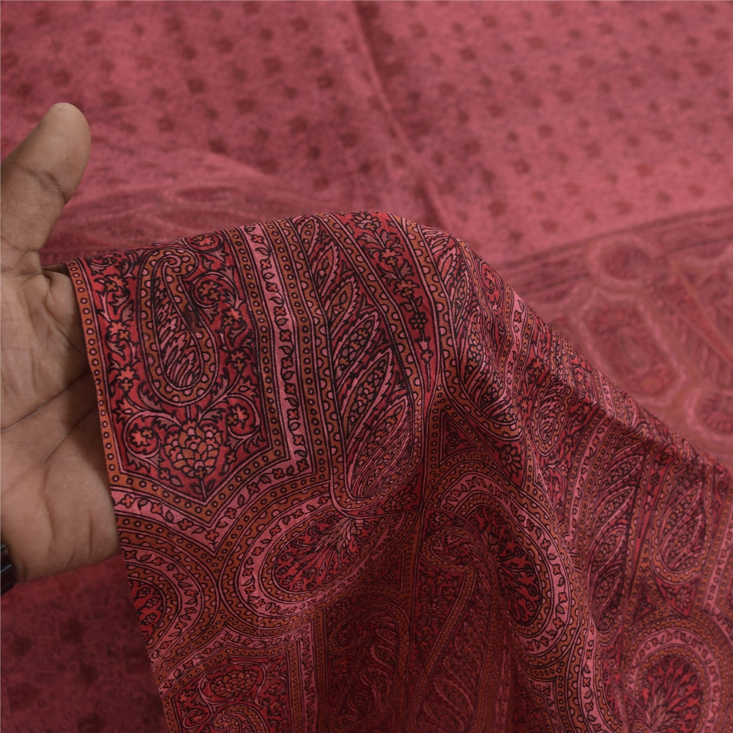 Sanskriti Vintage Sarees Pink Indian Pure Silk Printed Sari 6+yd Craft Fabric