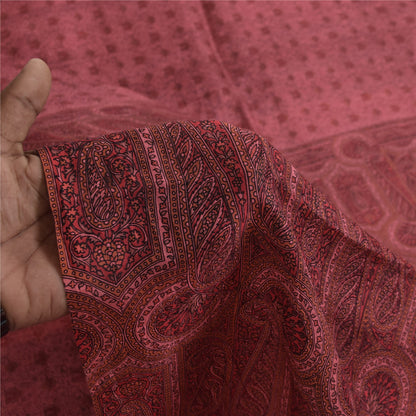 Sanskriti Vintage Sarees Pink Indian Pure Silk Printed Sari 6+yd Craft Fabric