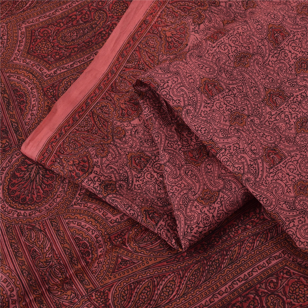 Sanskriti Vintage Sarees Pink Indian Pure Silk Printed Sari 6+yd Craft Fabric