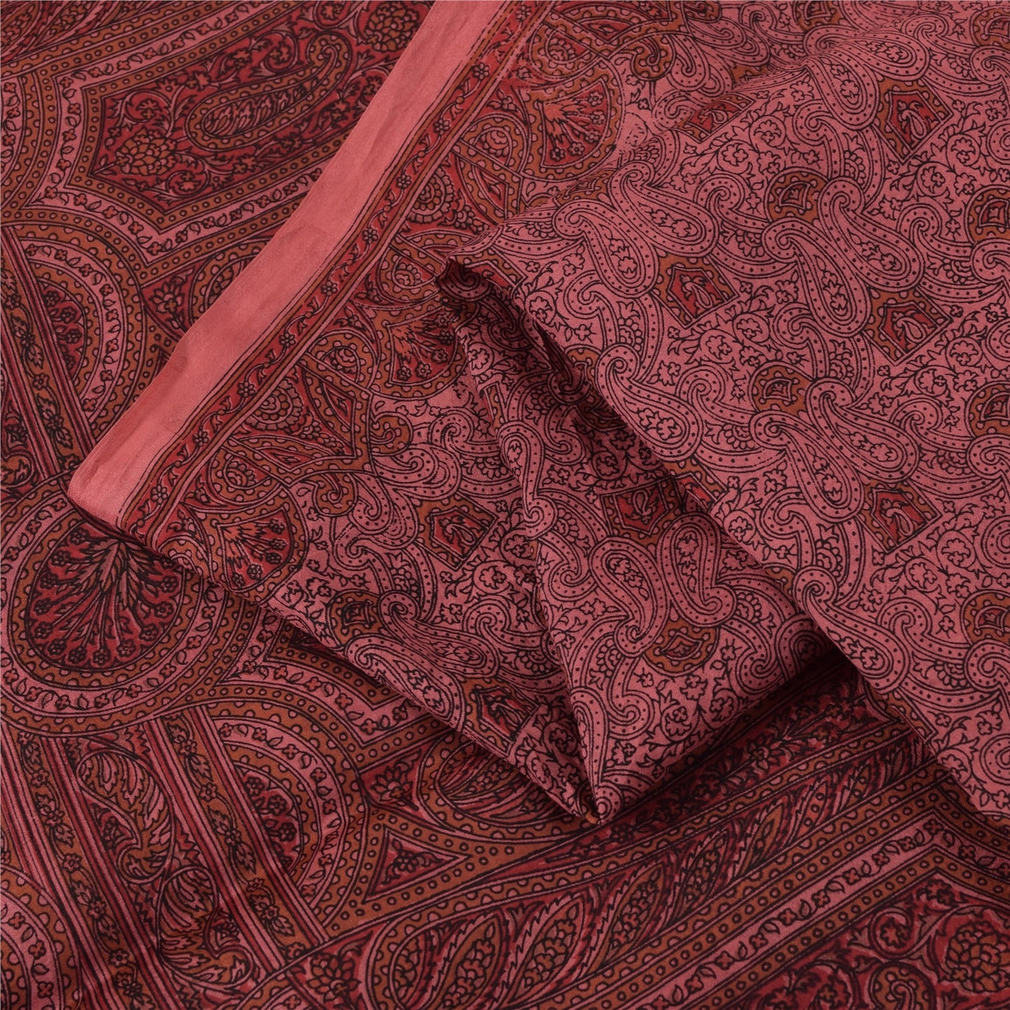 Sanskriti Vintage Sarees Pink Indian Pure Silk Printed Sari 6+yd Craft Fabric