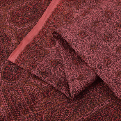 Sanskriti Vintage Sarees Pink Indian Pure Silk Printed Sari 6+yd Craft Fabric