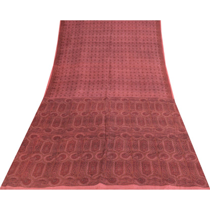 Sanskriti Vintage Sarees Pink Indian Pure Silk Printed Sari 6+yd Craft Fabric