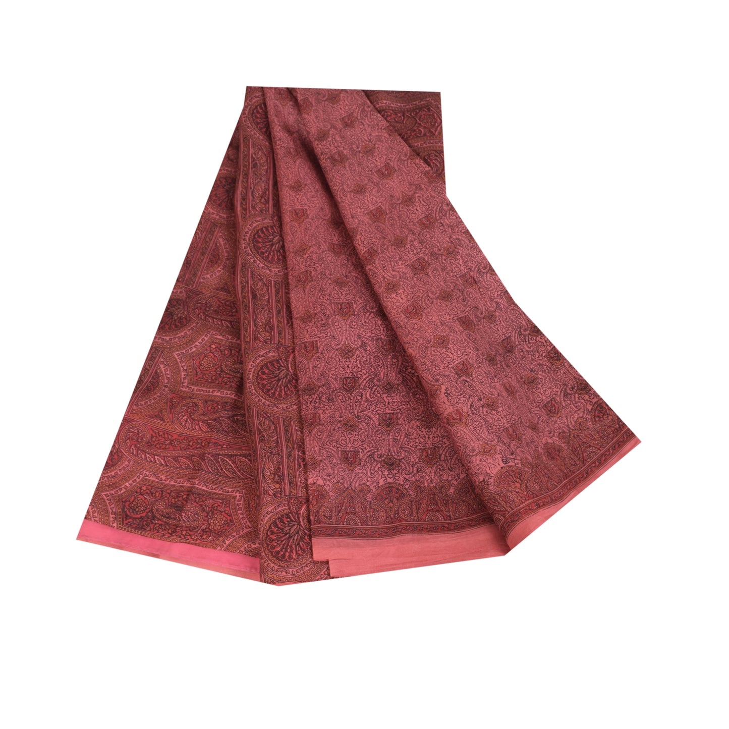 Sanskriti Vintage Sarees Pink Indian Pure Silk Printed Sari 6+yd Craft Fabric
