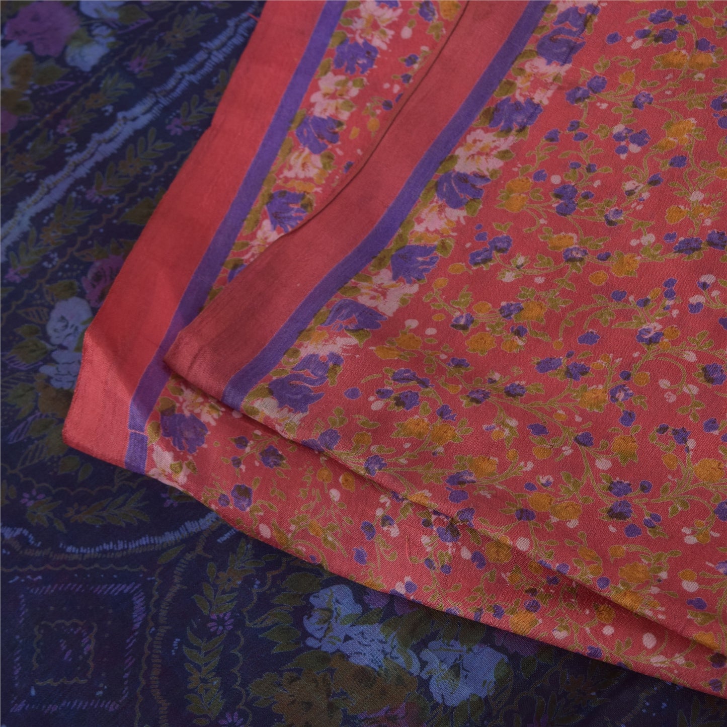 Sanskriti Vintage Sarees Blush Pink Pure Silk Printed Sari 6+yd Craft Fabric