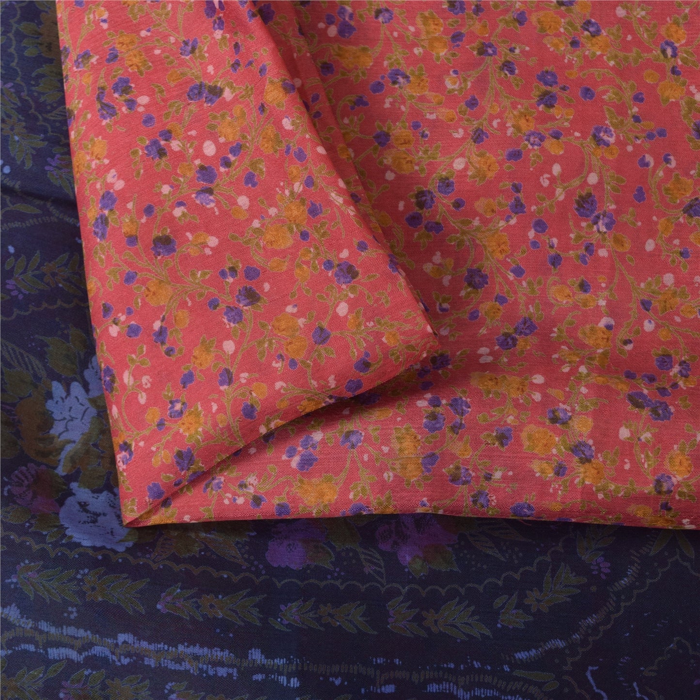 Sanskriti Vintage Sarees Blush Pink Pure Silk Printed Sari 6+yd Craft Fabric