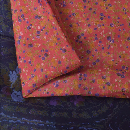 Sanskriti Vintage Sarees Blush Pink Pure Silk Printed Sari 6+yd Craft Fabric