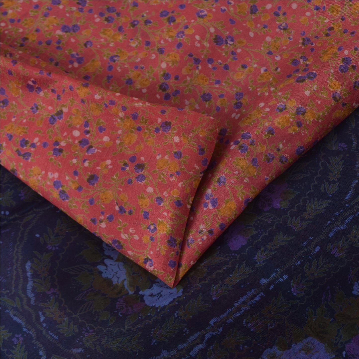 Sanskriti Vintage Sarees Blush Pink Pure Silk Printed Sari 6+yd Craft Fabric