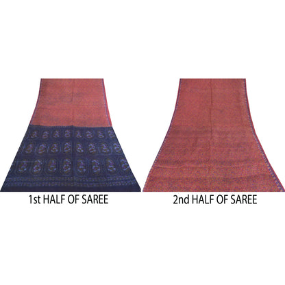 Sanskriti Vintage Sarees Blush Pink Pure Silk Printed Sari 6+yd Craft Fabric