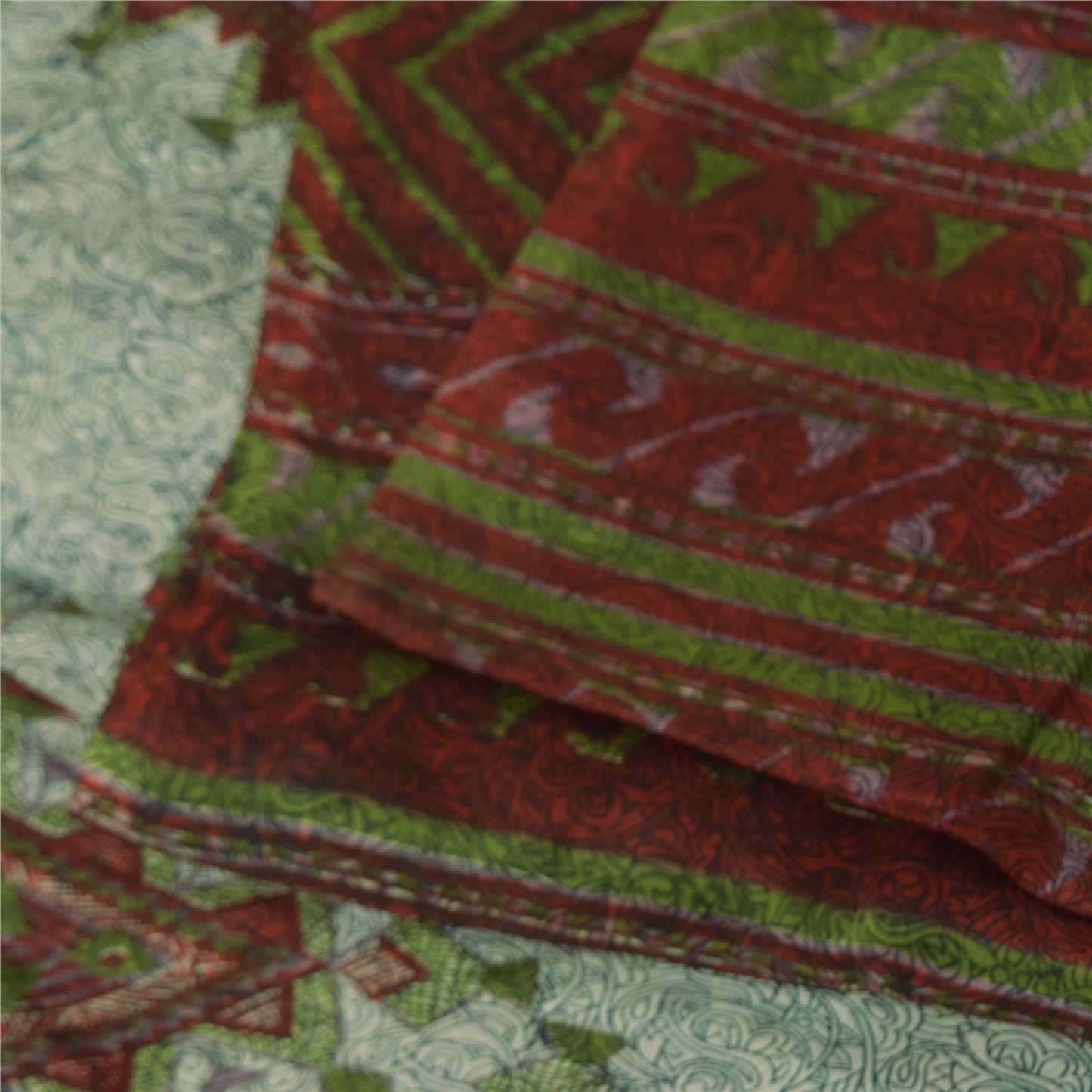 Sanskriti Vintage Sarees Brown Indian Pure Silk Printed Sari 5+yd Craft Fabric