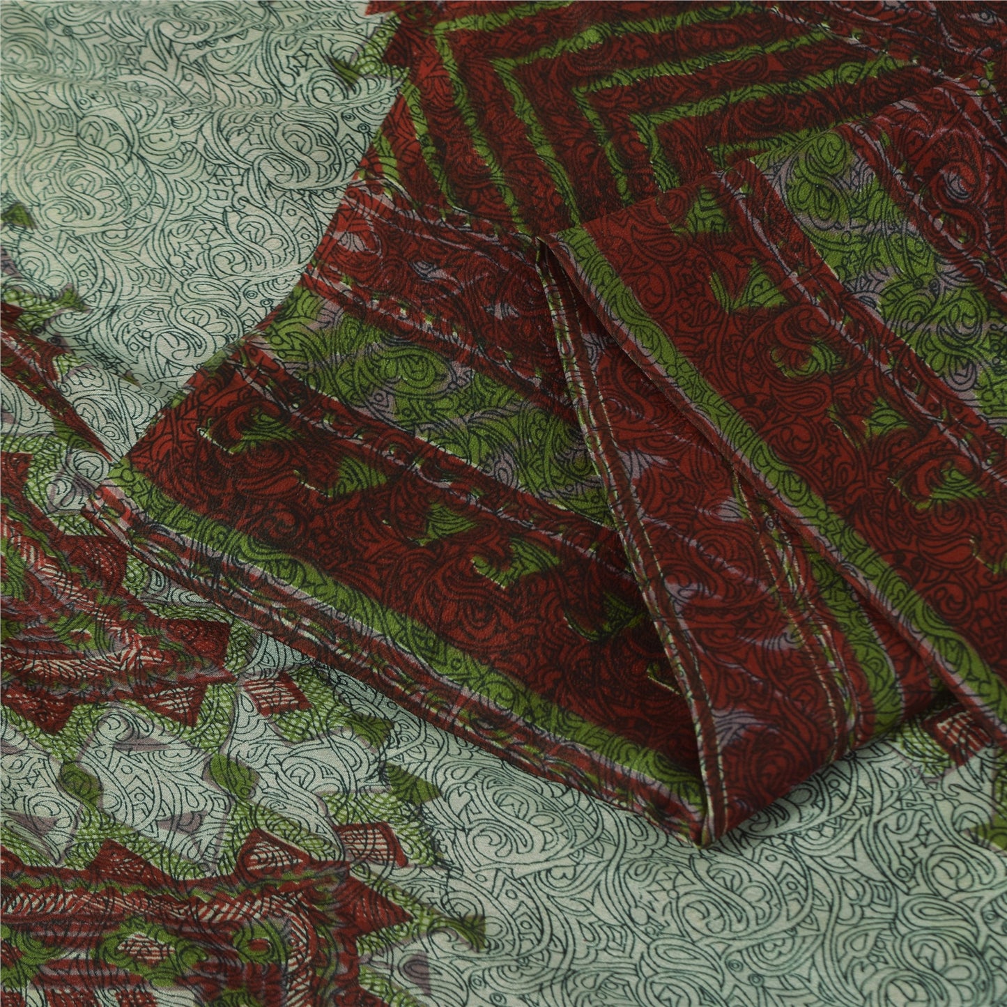 Sanskriti Vintage Sarees Brown Indian Pure Silk Printed Sari 5+yd Craft Fabric