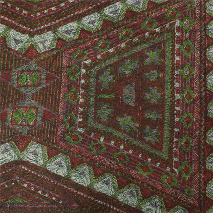 Sanskriti Vintage Sarees Brown Indian Pure Silk Printed Sari 5+yd Craft Fabric