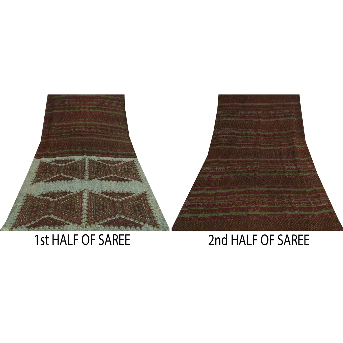 Sanskriti Vintage Sarees Brown Indian Pure Silk Printed Sari 5+yd Craft Fabric