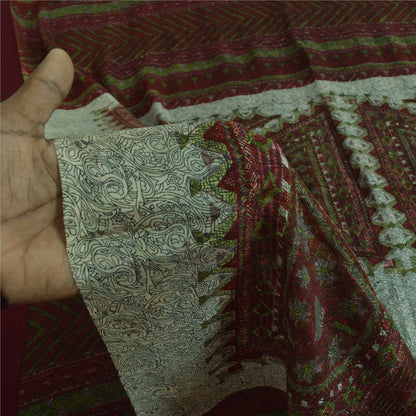 Sanskriti Vintage Sarees Brown Indian Pure Silk Printed Sari 5+yd Craft Fabric