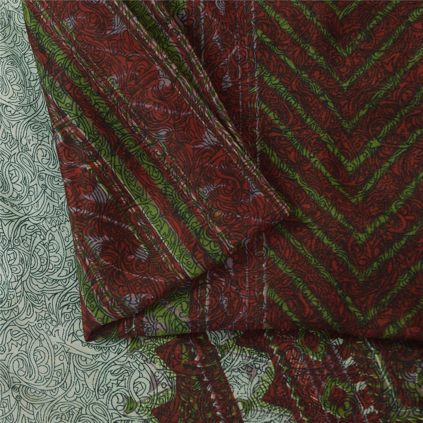 Sanskriti Vintage Sarees Brown Indian Pure Silk Printed Sari 5+yd Craft Fabric