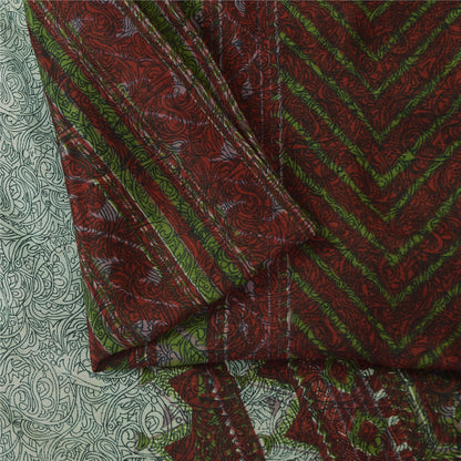 Sanskriti Vintage Sarees Brown Indian Pure Silk Printed Sari 5+yd Craft Fabric