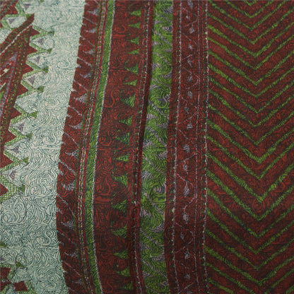 Sanskriti Vintage Sarees Brown Indian Pure Silk Printed Sari 5+yd Craft Fabric