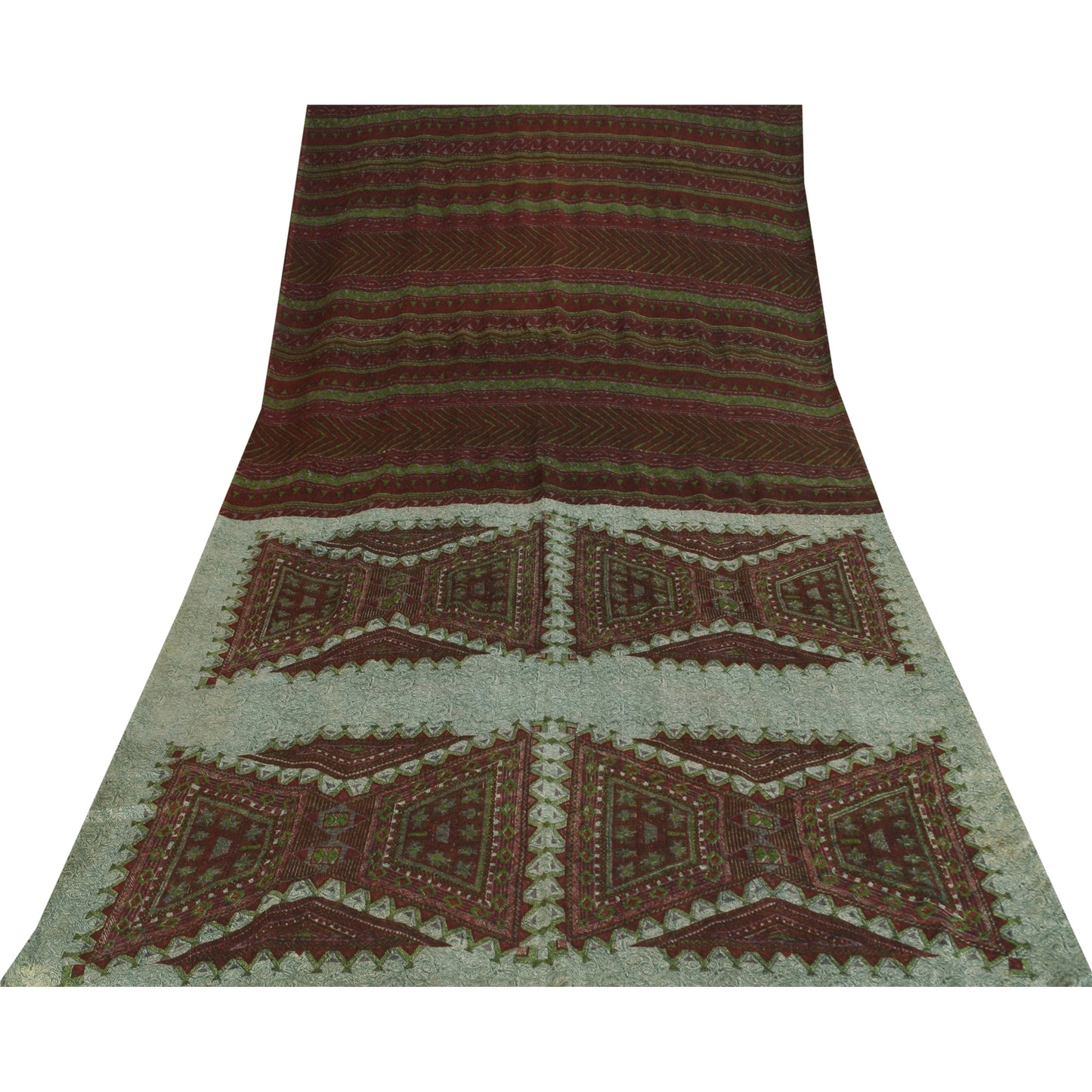 Sanskriti Vintage Sarees Brown Indian Pure Silk Printed Sari 5+yd Craft Fabric