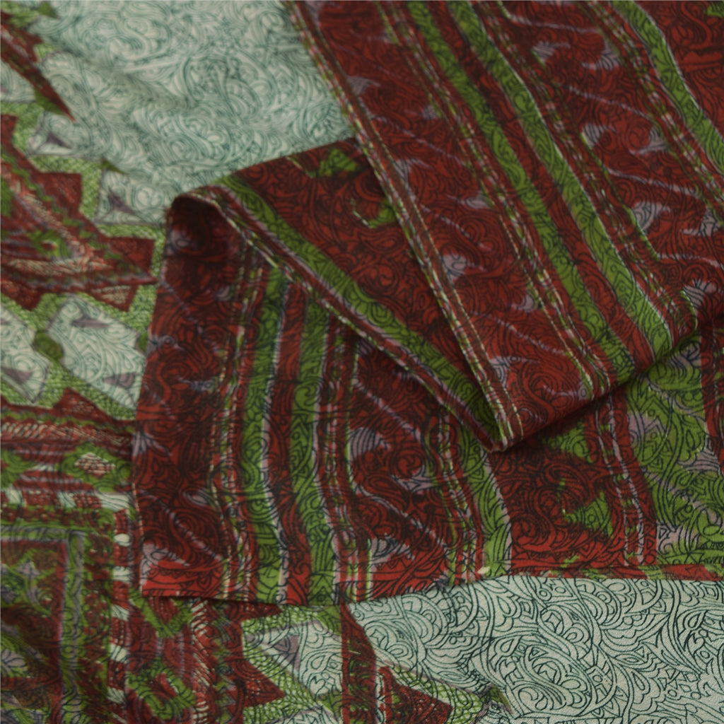 Sanskriti Vintage Sarees Brown Indian Pure Silk Printed Sari 5+yd Craft Fabric