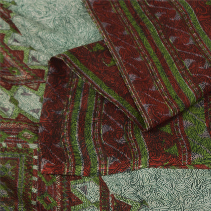Sanskriti Vintage Sarees Brown Indian Pure Silk Printed Sari 5+yd Craft Fabric
