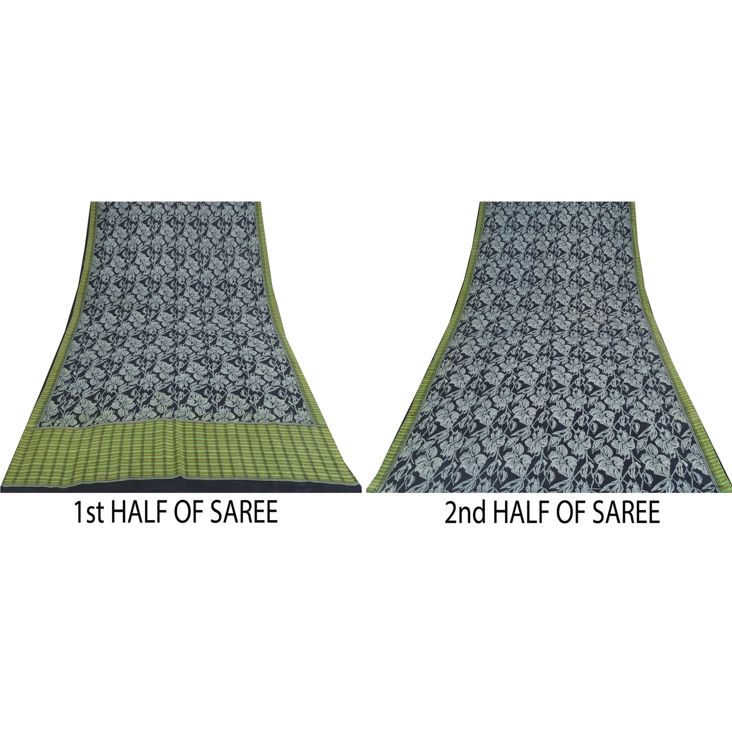 Sanskriti Vintage Sarees Black Pure Silk Floral Printed Sari 5+yd Craft Fabric