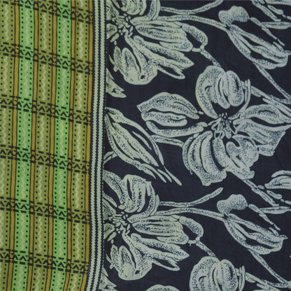 Sanskriti Vintage Sarees Black Pure Silk Floral Printed Sari 5+yd Craft Fabric