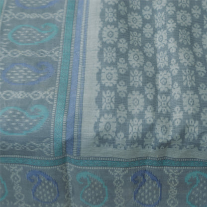 Сари в винтажном стиле на санскрите, серо-голубое, чистый шелк, напечатанное сари, 5+ ярдов, ткань для рукоделия