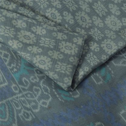 Сари в винтажном стиле на санскрите, серо-голубое, чистый шелк, напечатанное сари, 5+ ярдов, ткань для рукоделия