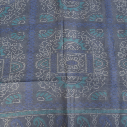 Сари в винтажном стиле на санскрите, серо-голубое, чистый шелк, напечатанное сари, 5+ ярдов, ткань для рукоделия