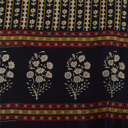 Sanskriti Vintage Sarees Red Indian Pure Silk Printed Sari 6+yd Craft Fabric