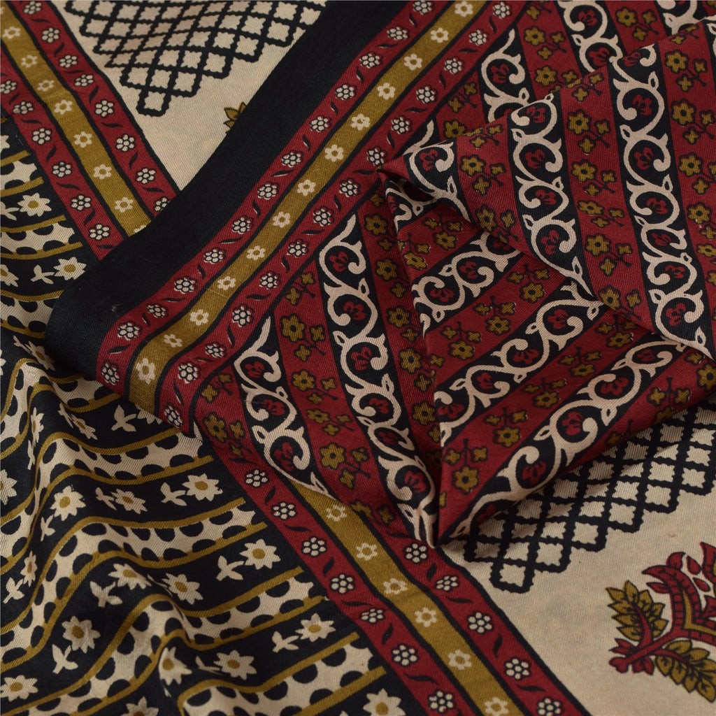 Sanskriti Vintage Sarees Red Indian Pure Silk Printed Sari 6+yd Craft Fabric