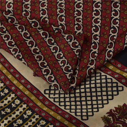 Sanskriti Vintage Sarees Red Indian Pure Silk Printed Sari 6+yd Craft Fabric