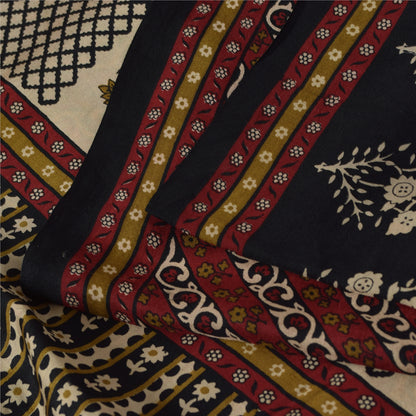 Sanskriti Vintage Sarees Red Indian Pure Silk Printed Sari 6+yd Craft Fabric