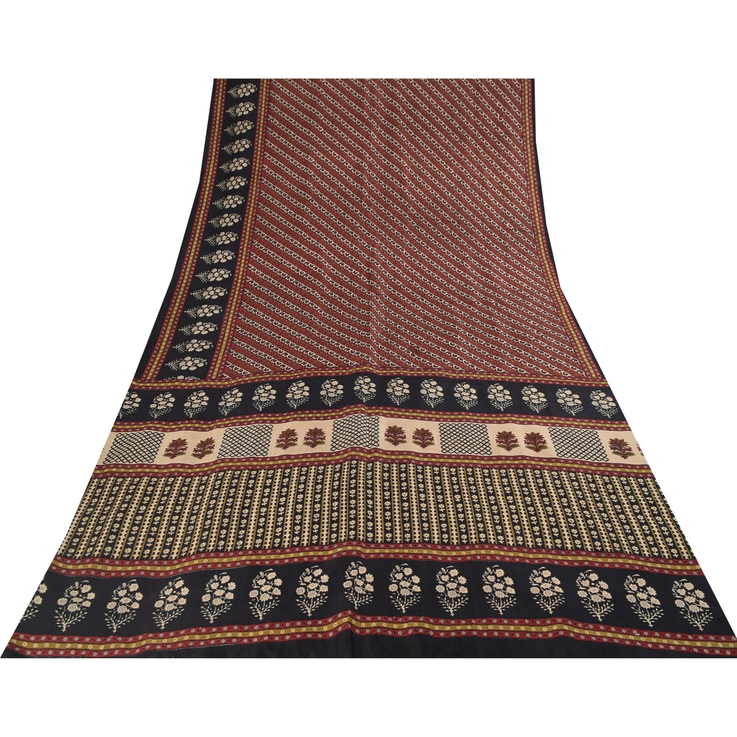 Sanskriti Vintage Sarees Red Indian Pure Silk Printed Sari 6+yd Craft Fabric