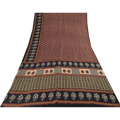 Sanskriti Vintage Sarees Red Indian Pure Silk Printed Sari 6+yd Craft Fabric