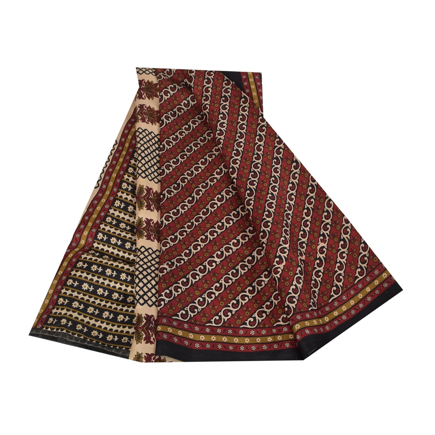 Sanskriti Vintage Sarees Red Indian Pure Silk Printed Sari 6+yd Craft Fabric