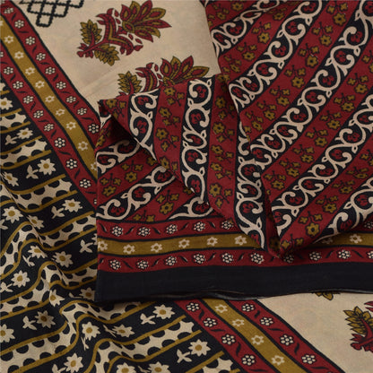 Sanskriti Vintage Sarees Red Indian Pure Silk Printed Sari 6+yd Craft Fabric