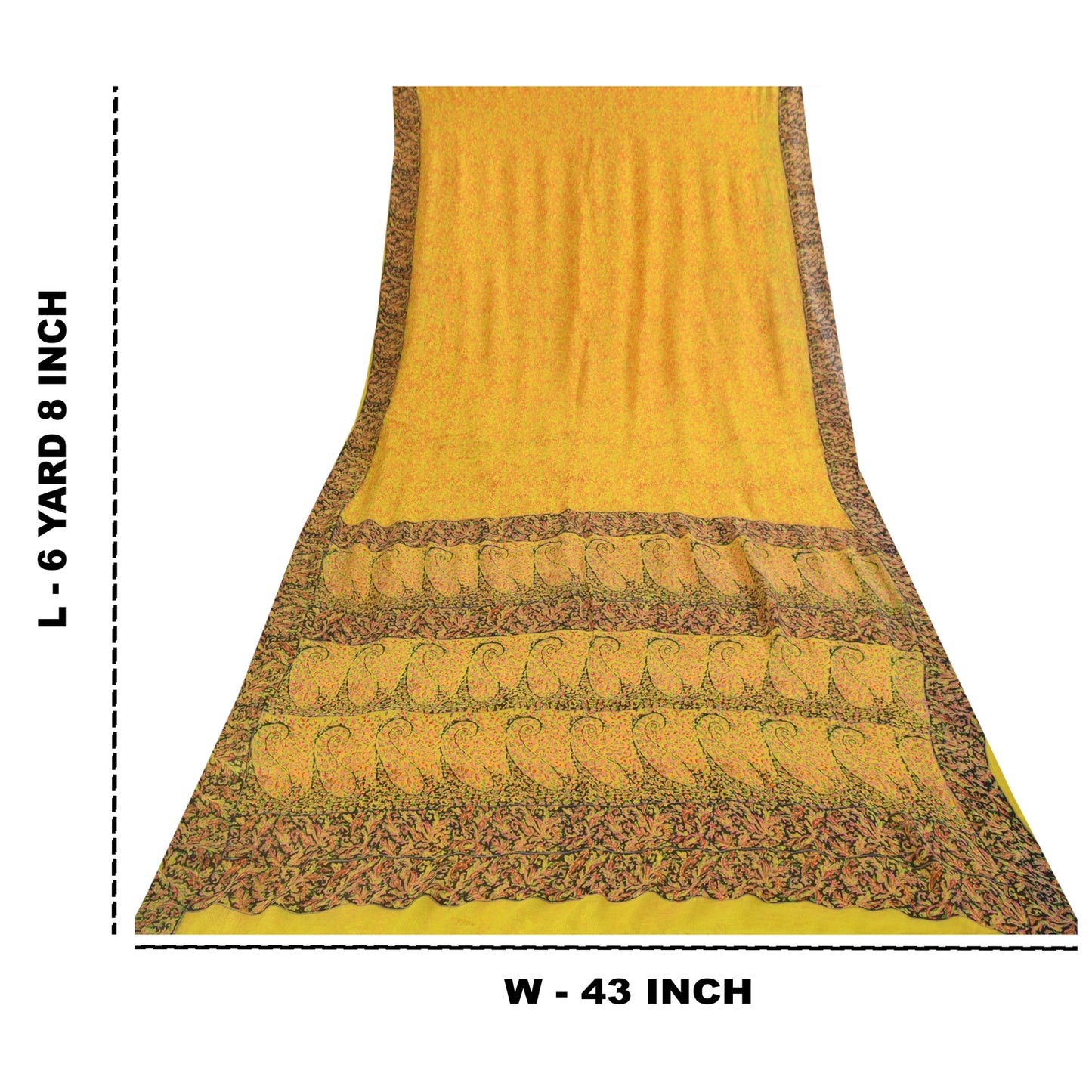 Sanskriti Vintage Sarees Yellow 100% Pure Silk Printed Sari 6+yd Craft Fabric