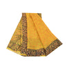 Sanskriti Vintage Sarees Yellow 100% Pure Silk Printed Sari 6+yd Craft Fabric