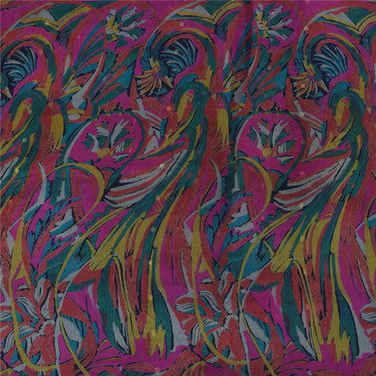 Sanskriti Vintage Sarees Blue Pure Silk Printed Woven Sari 5+yd Craft Fabric