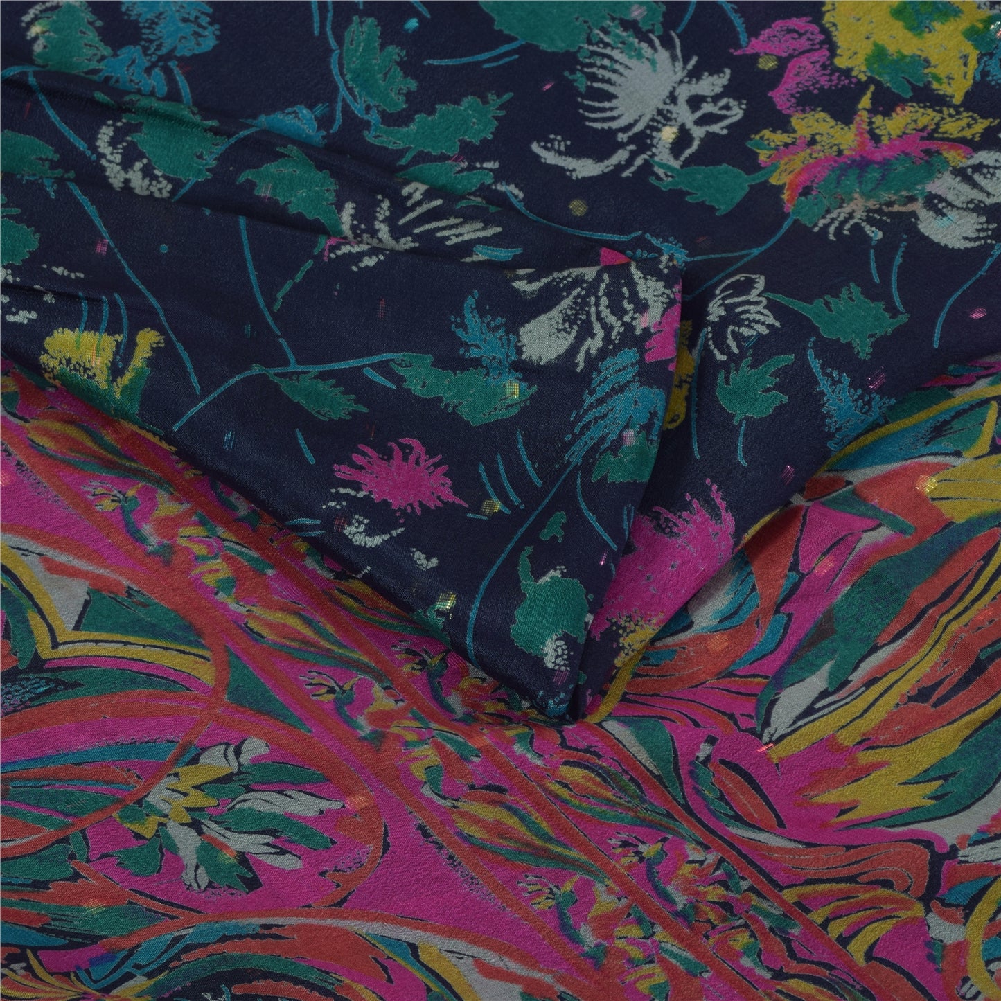 Санскритские винтажные сари, синее чистое шелковое ситцевое сари, 5+ ярдов, ткань для рукоделия