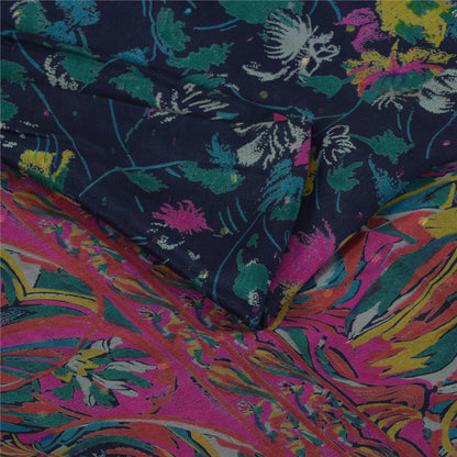 Санскритские винтажные сари, синее чистое шелковое ситцевое сари, 5+ ярдов, ткань для рукоделия