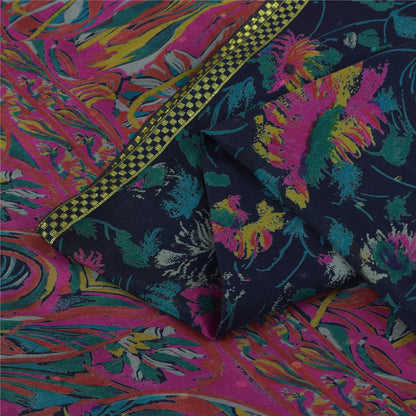 Санскритские винтажные сари, синее чистое шелковое ситцевое сари, 5+ ярдов, ткань для рукоделия