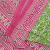 Sanskriti Vintage Sarees Green & Pink Pure Silk Printed Sari 5+yd Craft Fabric