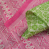 Sanskriti Vintage Sarees Green & Pink Pure Silk Printed Sari 5+yd Craft Fabric