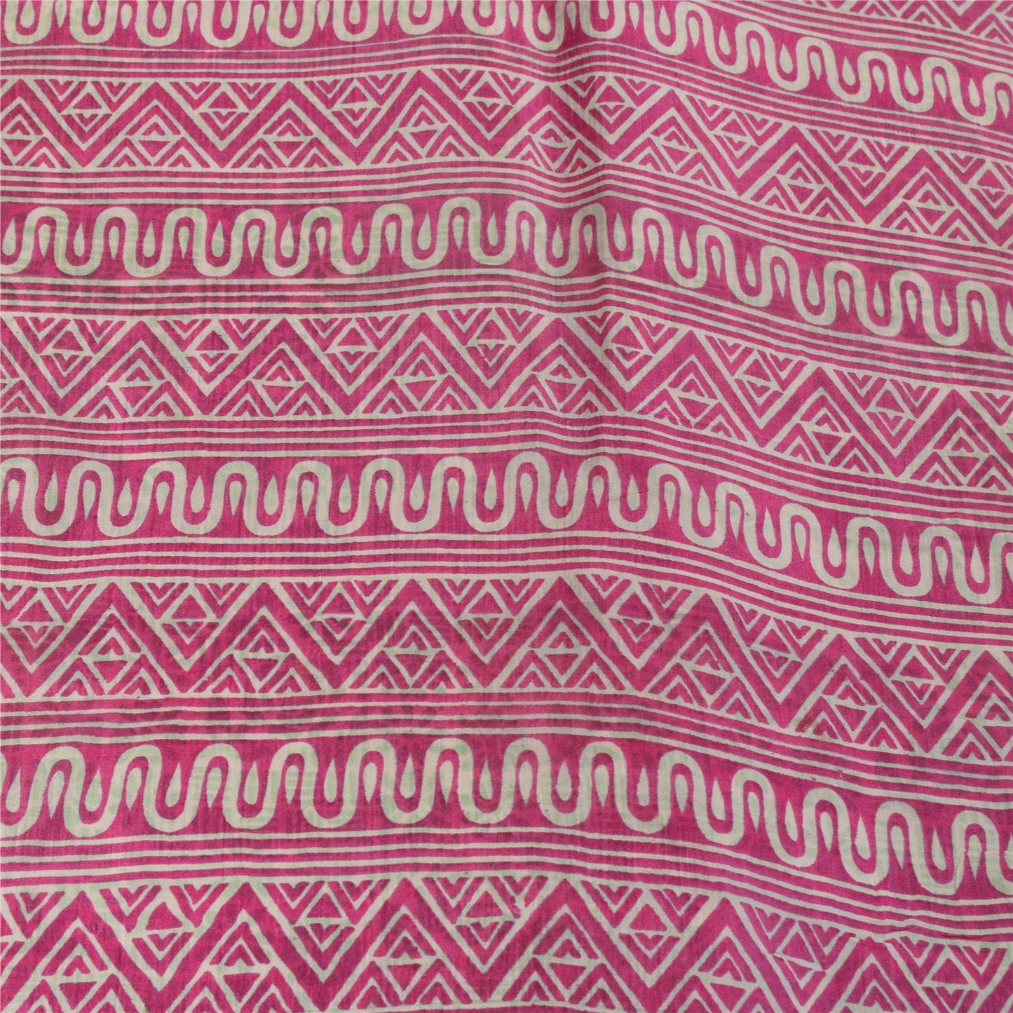 Sanskriti Vintage Sarees Green & Pink Pure Silk Printed Sari 5+yd Craft Fabric