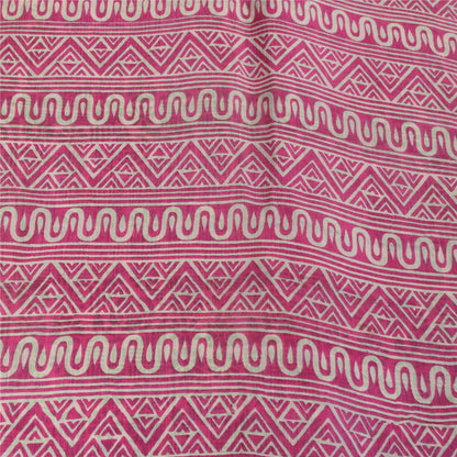 Sanskriti Vintage Sarees Green & Pink Pure Silk Printed Sari 5+yd Craft Fabric