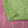 Sanskriti Vintage Sarees Green & Pink Pure Silk Printed Sari 5+yd Craft Fabric